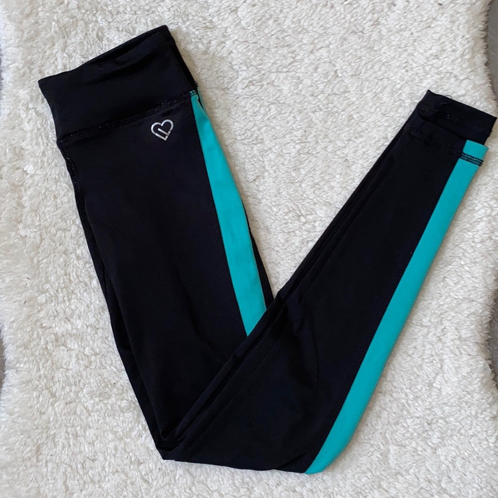 NWOT Aeropostale Black with Teal Blue Stripe Black Athletic Leggings with Pocket